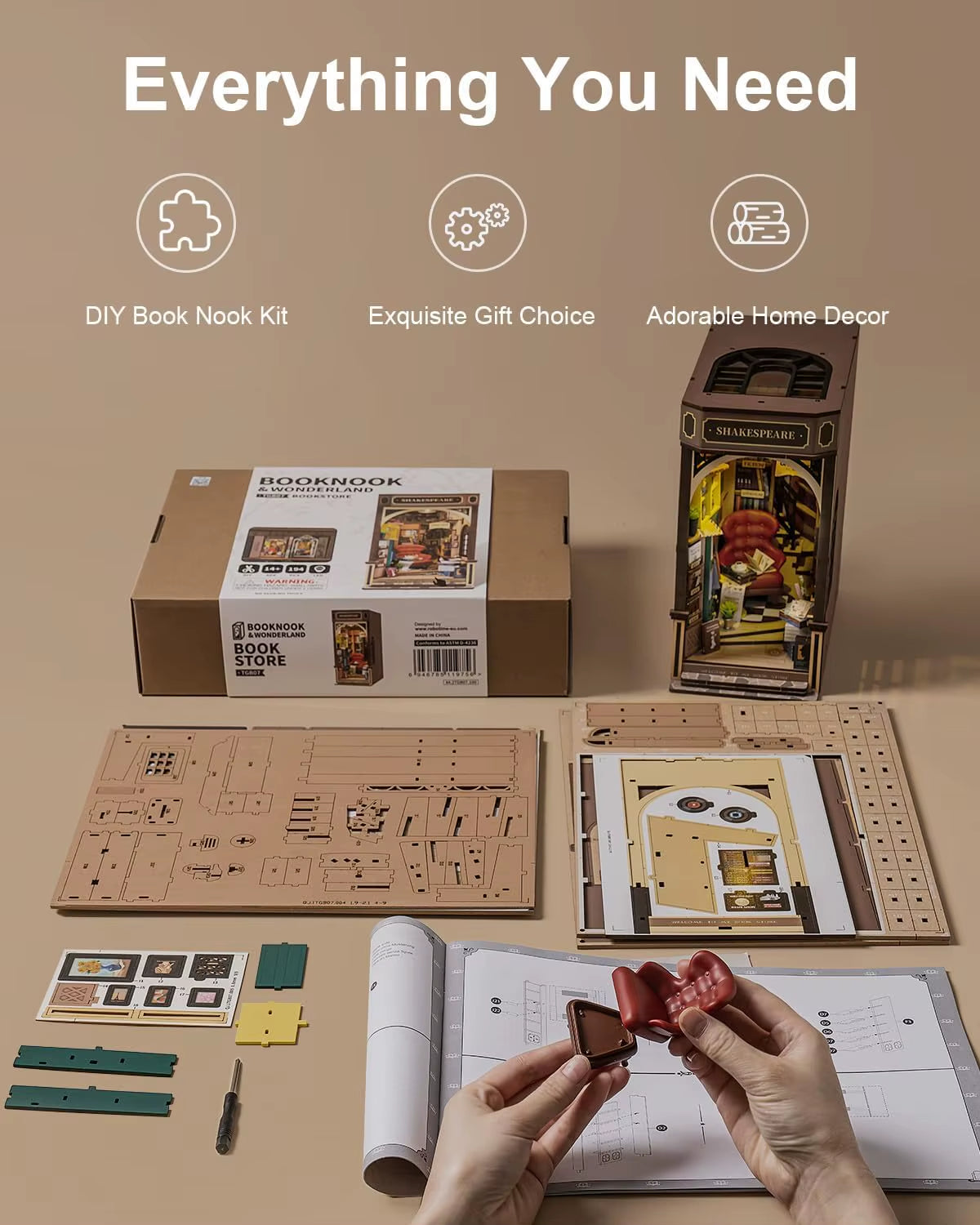 Rolife DIY Book Nook Kits Bookstore with Lights Easy Assemble DIY Miniature Amazing Gift for Child TGB07