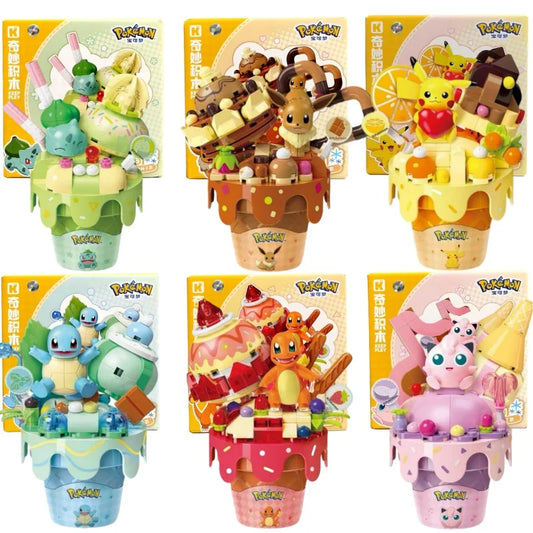 New Original Pokemon Ice Cream Themed Building Block Toys Pikachu Bulbasaur Charmander Eevee Cartoon Model Figure Toys Kids Gift