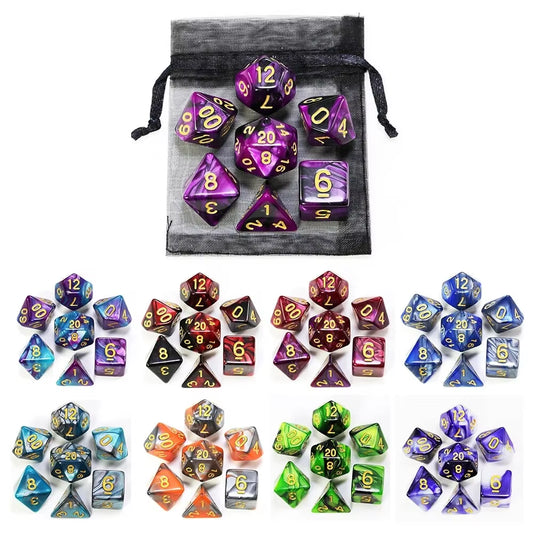 Dice DND Game Dice Role Dice Mixing Colours Dice Set with Bag 9 Different Styles Available for Portable Toys DND RPG TRPG Games