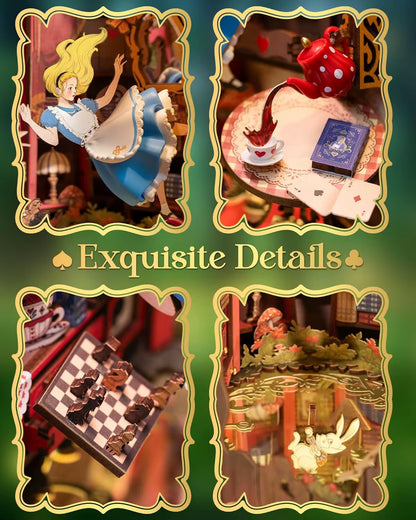 Rolife Book Nook Kits Fall into Wonder DIY Booknook with Lights Miniature House Kit 3D Wooden Puzzle Bookshelf Gift TGB