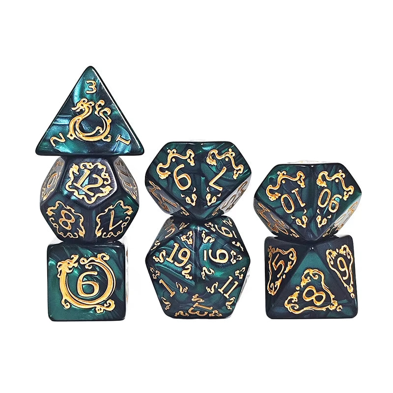 DND Dice 7Pcs/Set Dragon Pattern Polyhedral Dices Role Playing D&D TRPG Board Game Dice as Gift Entertainment Accessories