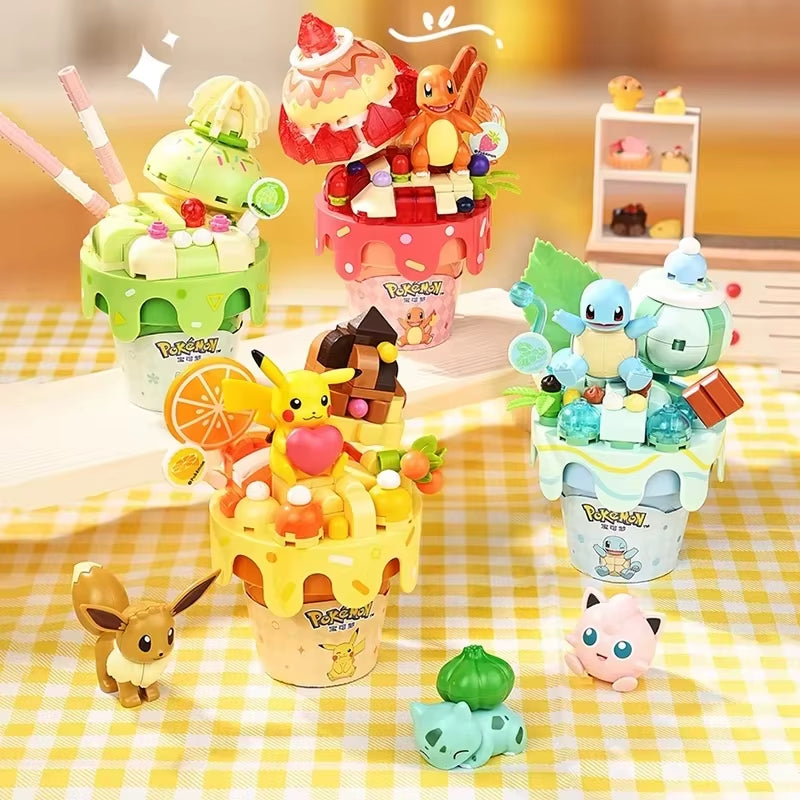 Pokémon Series Building Blocks Pikachu Psyduck Pogaman Cartoon Scene Model Bricks Collection Ornaments Kids Toys Holiday Gifts