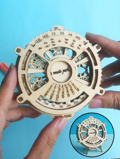 3D Wooden Puzzle Perpetual Calendar Mechanical Gears Toy Building Set Brain Teaser Games Engineering Toys Model Kits Handmade