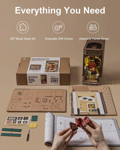 Rolife DIY Book Nook Kits Bookstore with Lights Easy Assemble DIY Miniature Amazing Gift for Child TGB07