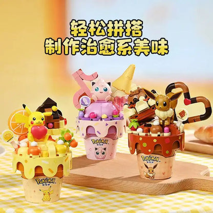 New Original Pokemon Ice Cream Themed Building Block Toys Pikachu Bulbasaur Charmander Eevee Cartoon Model Figure Toys Kids Gift