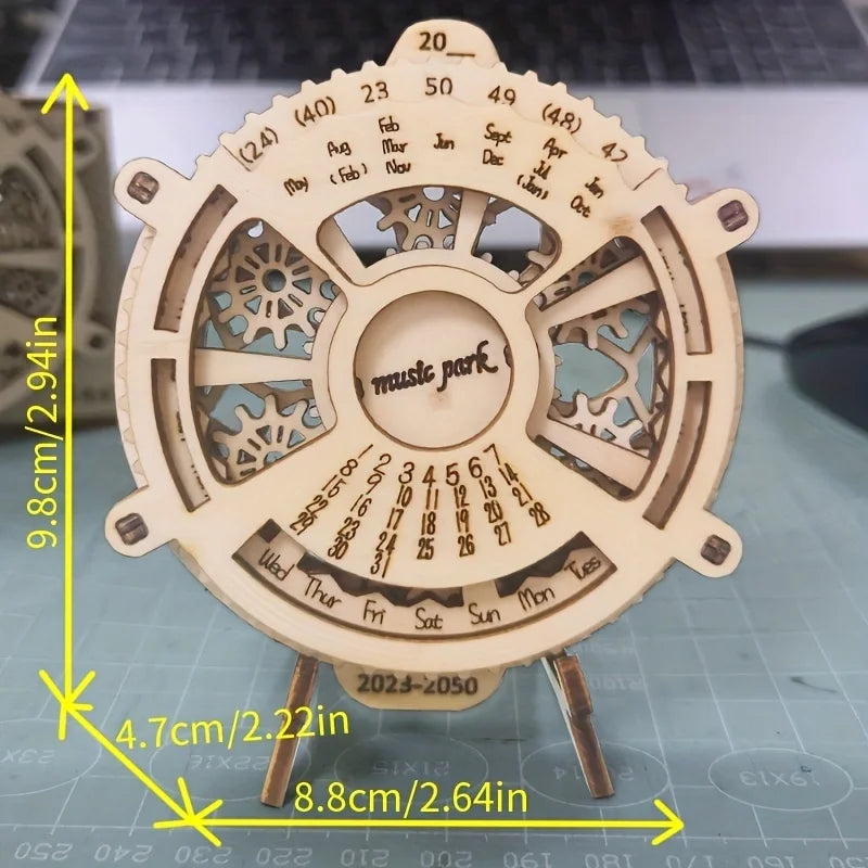 3D Wooden Puzzle Perpetual Calendar Mechanical Gears Toy Building Set Brain Teaser Games Engineering Toys Model Kits Handmade