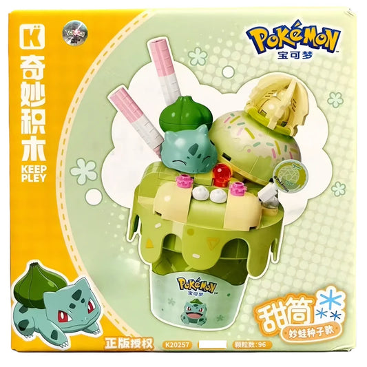 New Original Pokemon Ice Cream Themed Building Block Toys Pikachu Bulbasaur Charmander Eevee Cartoon Model Figure Toys Kids Gift