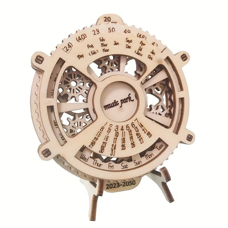 3D Wooden Puzzle Perpetual Calendar Mechanical Gears Toy Building Set Brain Teaser Games Engineering Toys Model Kits Handmade