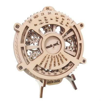 3D Wooden Puzzle Perpetual Calendar Mechanical Gears Toy Building Set Brain Teaser Games Engineering Toys Model Kits Handmade