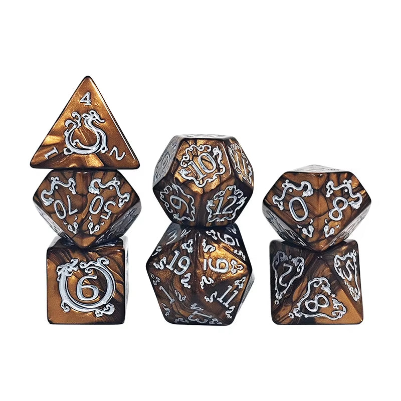 DND Dice 7Pcs/Set Dragon Pattern Polyhedral Dices Role Playing D&D TRPG Board Game Dice as Gift Entertainment Accessories
