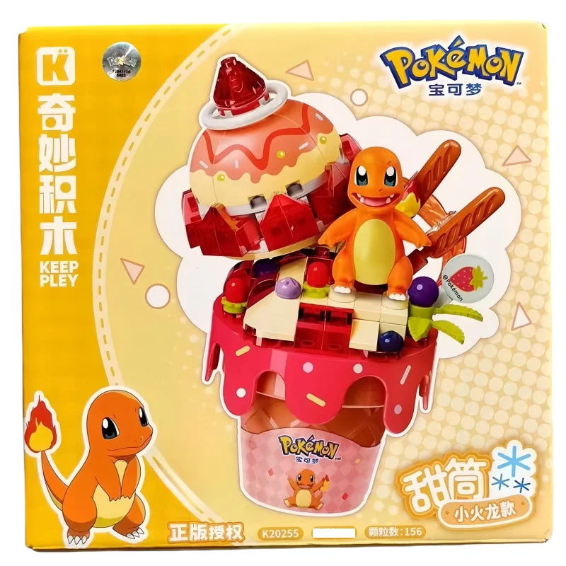 New Original Pokemon Ice Cream Themed Building Block Toys Pikachu Bulbasaur Charmander Eevee Cartoon Model Figure Toys Kids Gift