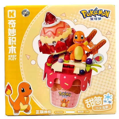 New Original Pokemon Ice Cream Themed Building Block Toys Pikachu Bulbasaur Charmander Eevee Cartoon Model Figure Toys Kids Gift