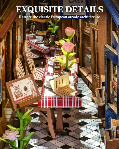 Arcade Dating Booknook with Dust Cover DIY Miniature Dolls House Kit 3D Wooden Puzzle Bookend Bookshelf Decor Gift