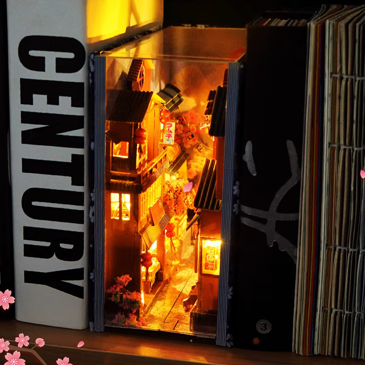 3D Wooden Puzzle DIY Book Nook Kit Bookend Shelf Insert Alley Miniature Dollhouse Model Building Set Craft for Home Decoration