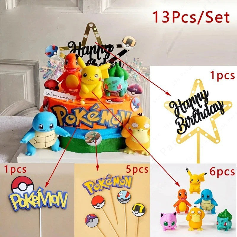 13 Pcs/Set Pokemon Cake Decoration Toppers Happy Birthday Pikachu Pokemon UK