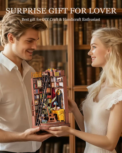 Rolife Silent Corner Study DIY Book Nook Shelf Insert Wooden Miniature Doll House for Bookshelf Insert Furniture TGE02