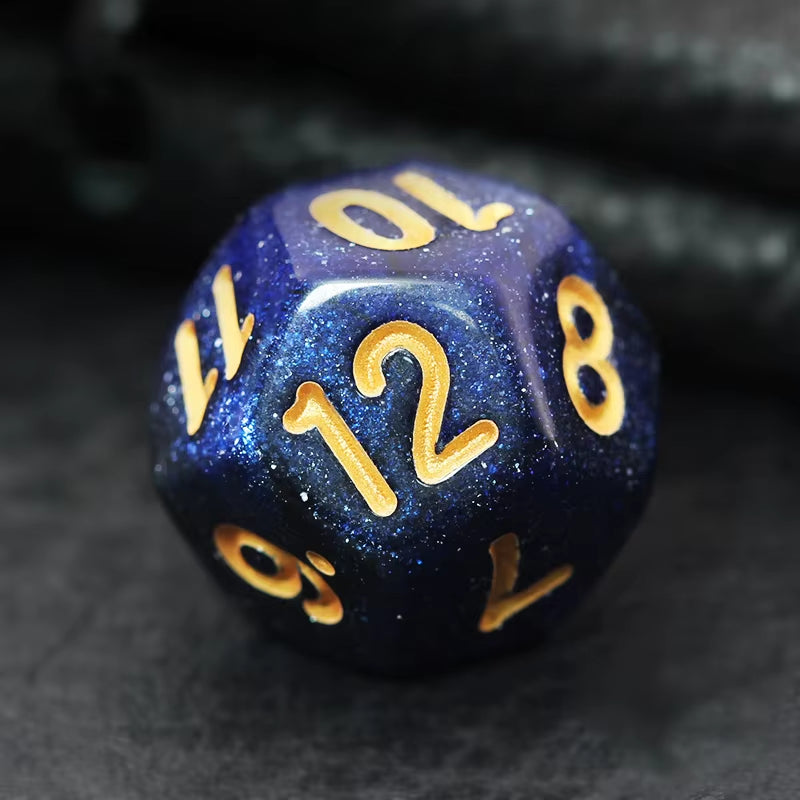 7Pcs/Set Black and Blue Starry Sky Dice D&D COC Dice D4 D6 D8 D10 D% D12 D20 Table Games DND RPG Dice Set
