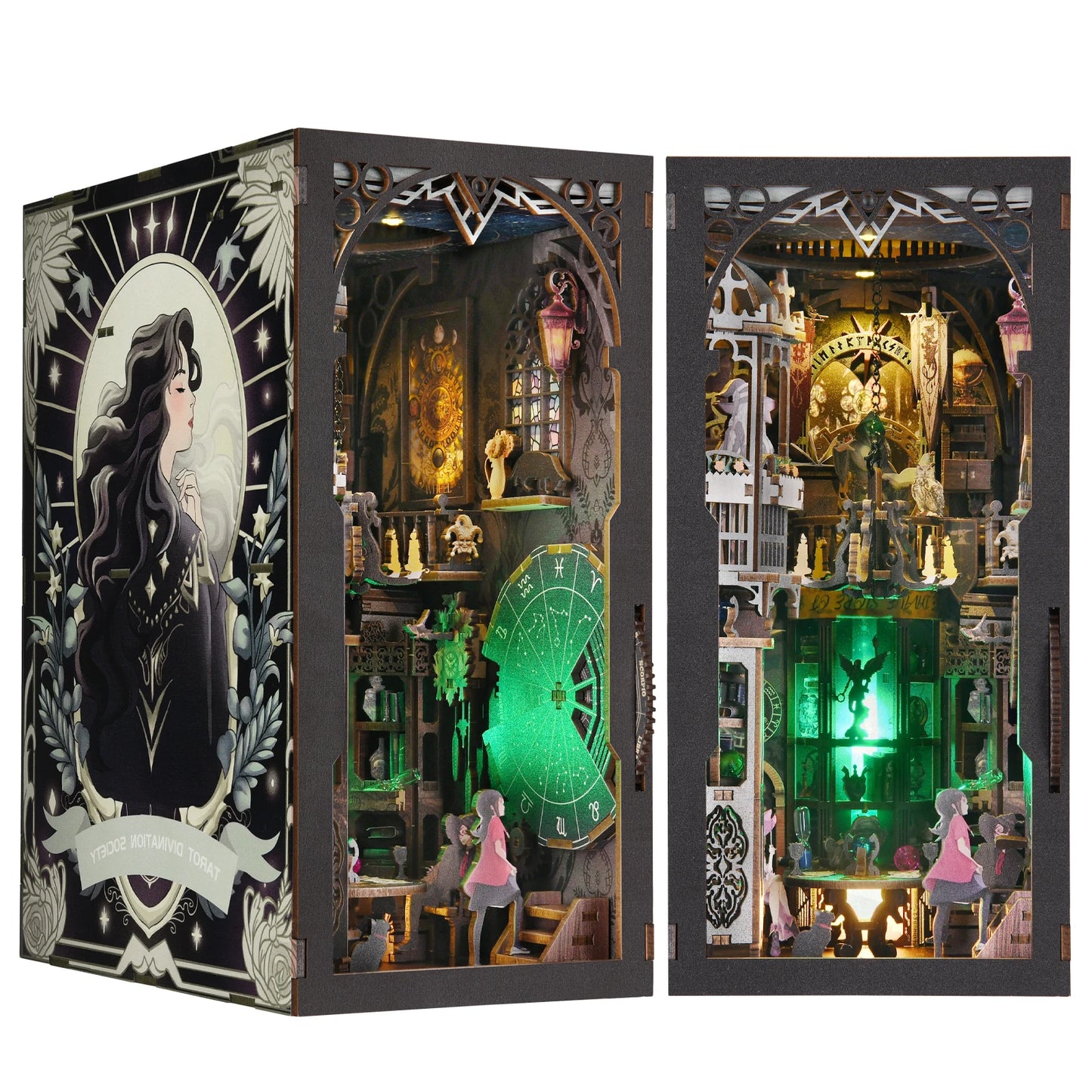 DIY Book Nook Kit 3D Wooden Puzzle Home Decoration DIY House Kit for Bookshelf Miniature Insert Magic Book House Stand Bookshelf