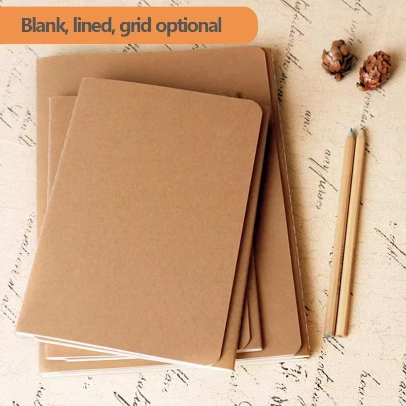 Notebook A5 Kraft Cover Vintage Diary Blank/Grid/Lined Stationery Planner Writing Paper for Students School Office Supplies