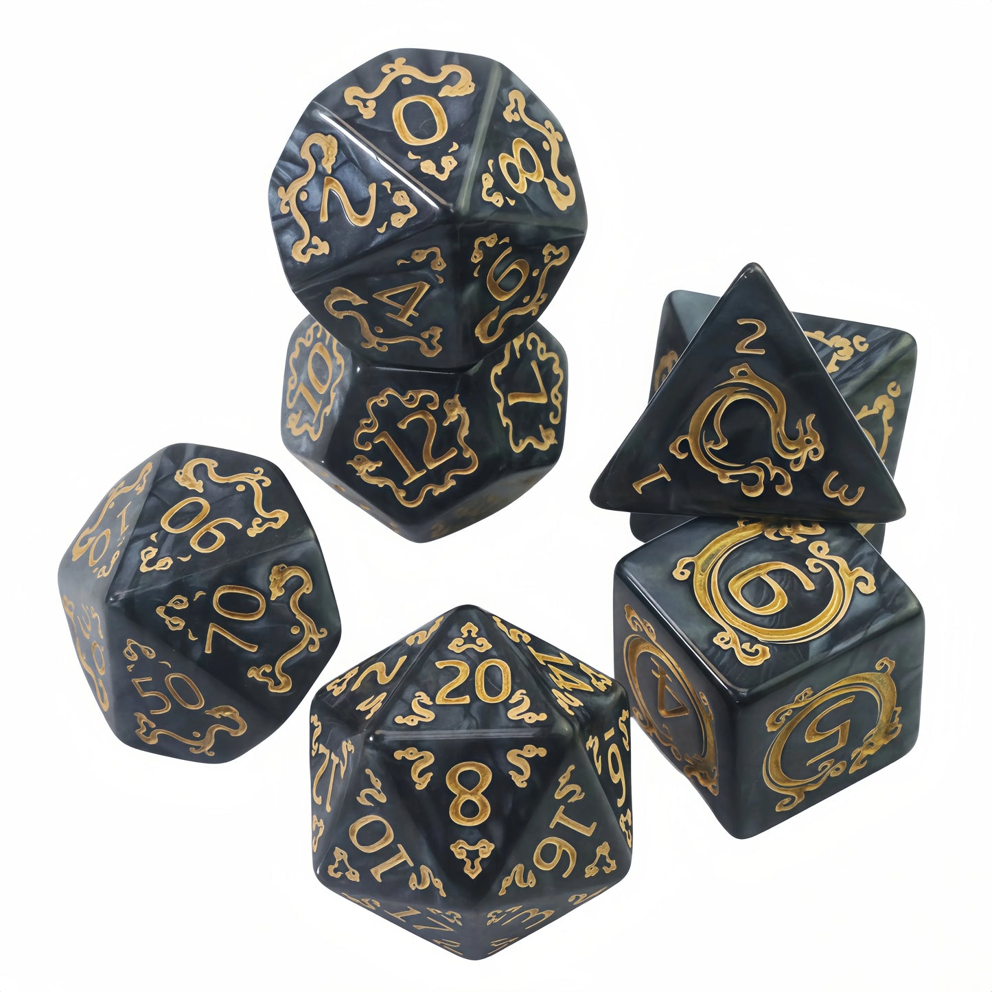 DND Dice Set, 7Pcs Polyhedral Dice Marble Effect for D&D Role Playing Game, Club Party DND RPG Board Game Accessories