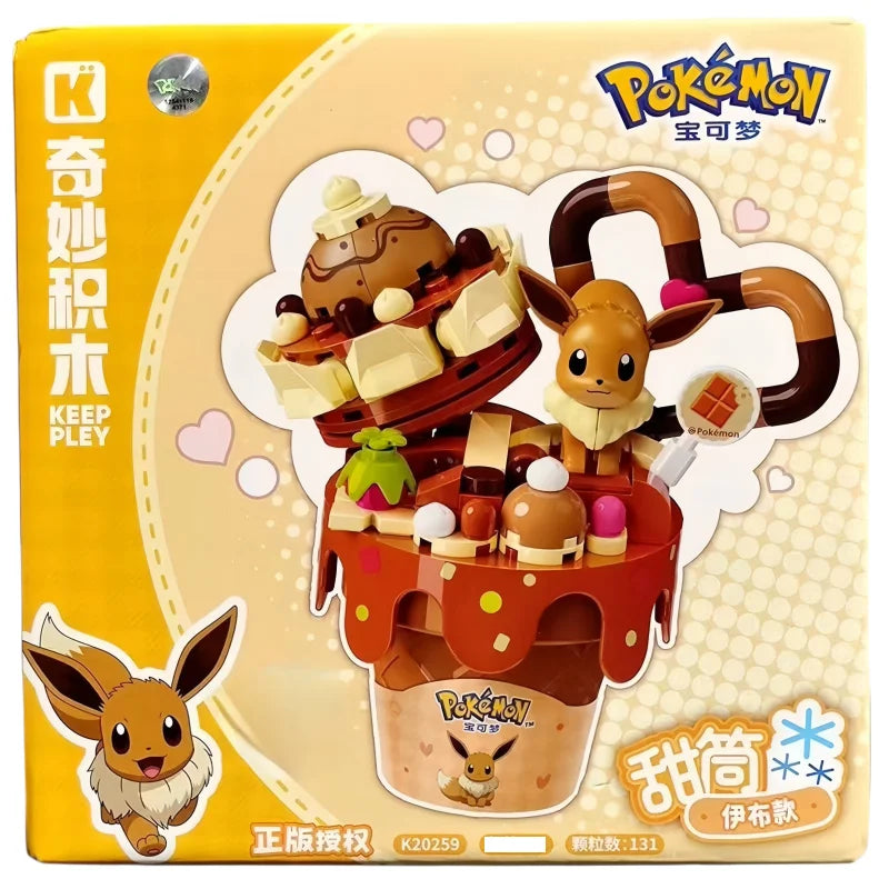 New Original Pokemon Ice Cream Themed Building Block Toys Pikachu Bulbasaur Charmander Eevee Cartoon Model Figure Toys Kids Gift