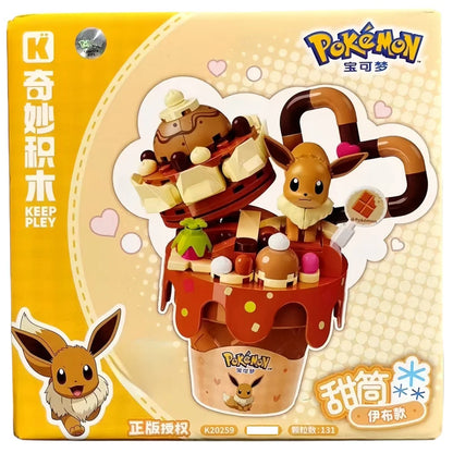 New Original Pokemon Ice Cream Themed Building Block Toys Pikachu Bulbasaur Charmander Eevee Cartoon Model Figure Toys Kids Gift