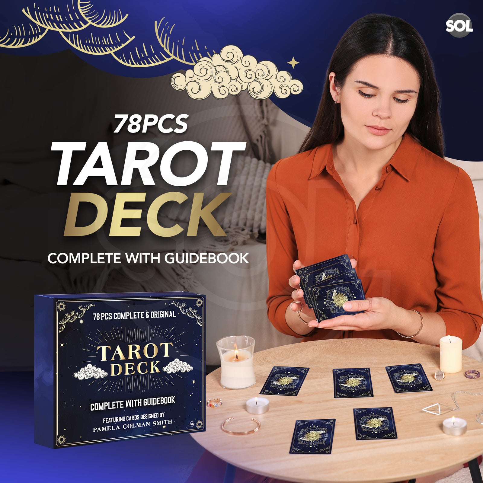 78 Tarot Cards Deck Set Box for Beginners and Party Games & Playing Guide Book