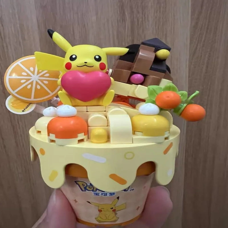 New Original Pokemon Ice Cream Themed Building Block Toys Pikachu Bulbasaur Charmander Eevee Cartoon Model Figure Toys Kids Gift
