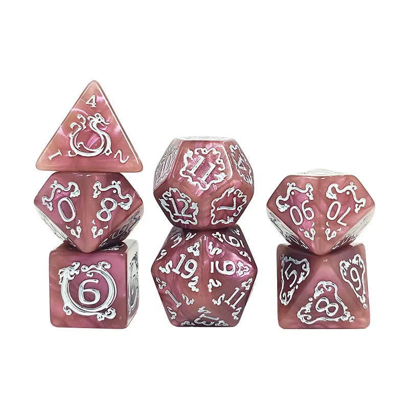 DND Dice 7Pcs/Set Dragon Pattern Polyhedral Dices Role Playing D&D TRPG Board Game Dice as Gift Entertainment Accessories
