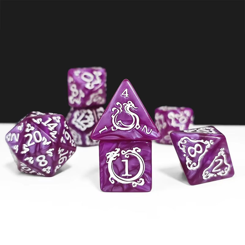 DND Dice 7Pcs/Set Dragon Pattern Polyhedral Dices Role Playing D&D TRPG Board Game Dice as Gift Entertainment Accessories