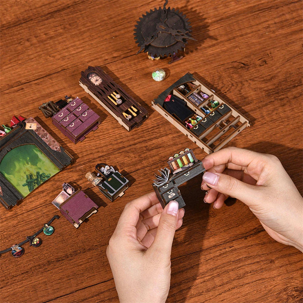 DIY Book Nook Kit 3D Wooden Puzzle Home Decoration DIY House Kit for Bookshelf Miniature Insert Magic Book House Stand Bookshelf