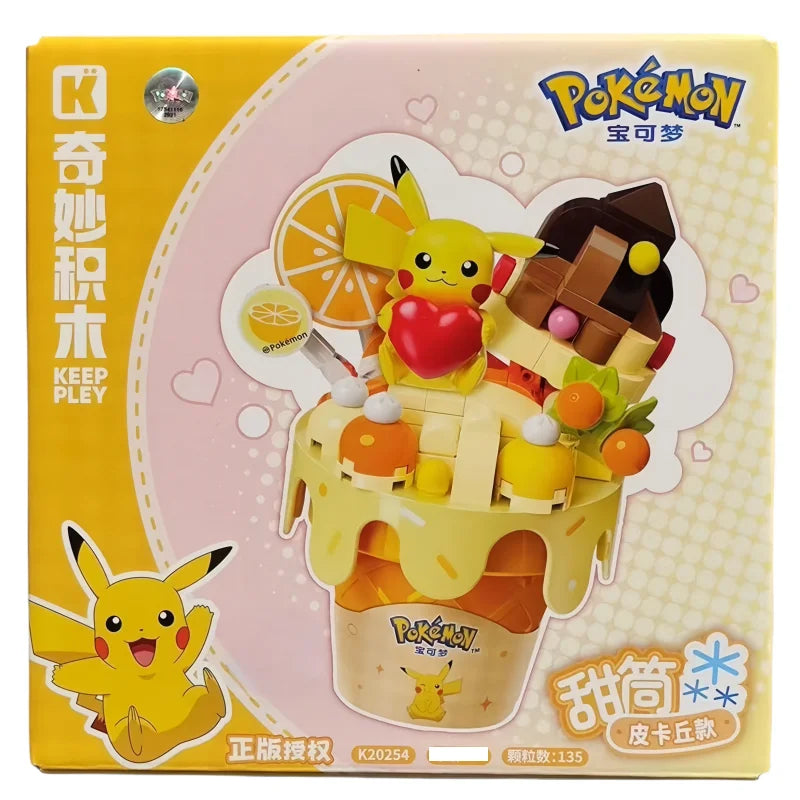 New Original Pokemon Ice Cream Themed Building Block Toys Pikachu Bulbasaur Charmander Eevee Cartoon Model Figure Toys Kids Gift
