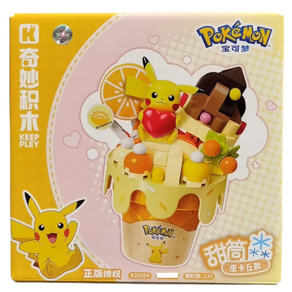 New Original Pokemon Ice Cream Themed Building Block Toys Pikachu Bulbasaur Charmander Eevee Cartoon Model Figure Toys Kids Gift