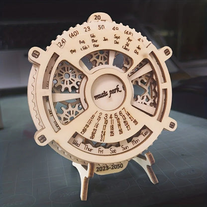 3D Wooden Puzzle Perpetual Calendar Mechanical Gears Toy Building Set Brain Teaser Games Engineering Toys Model Kits Handmade