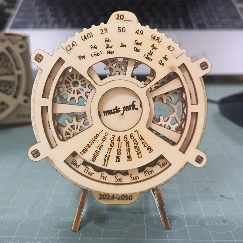 3D Wooden Puzzle Perpetual Calendar Mechanical Gears Toy Building Set Brain Teaser Games Engineering Toys Model Kits Handmade
