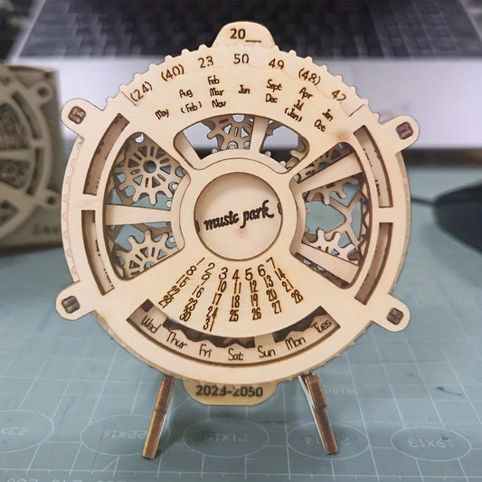 3D Wooden Puzzle Perpetual Calendar Mechanical Gears Toy Building Set Brain Teaser Games Engineering Toys Model Kits Handmade