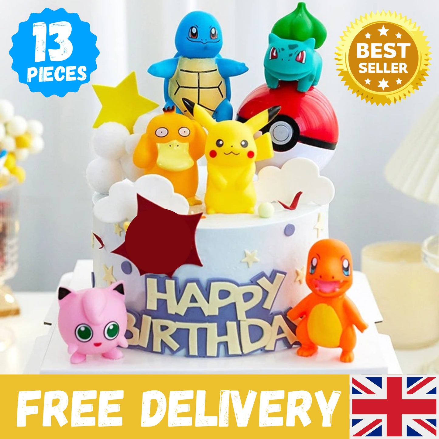 13 Pcs/Set Pokemon Cake Decoration Toppers Happy Birthday Pikachu Pokemon UK