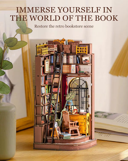Rolife Silent Corner Study DIY Book Nook Shelf Insert Wooden Miniature Doll House for Bookshelf Insert Furniture TGE02