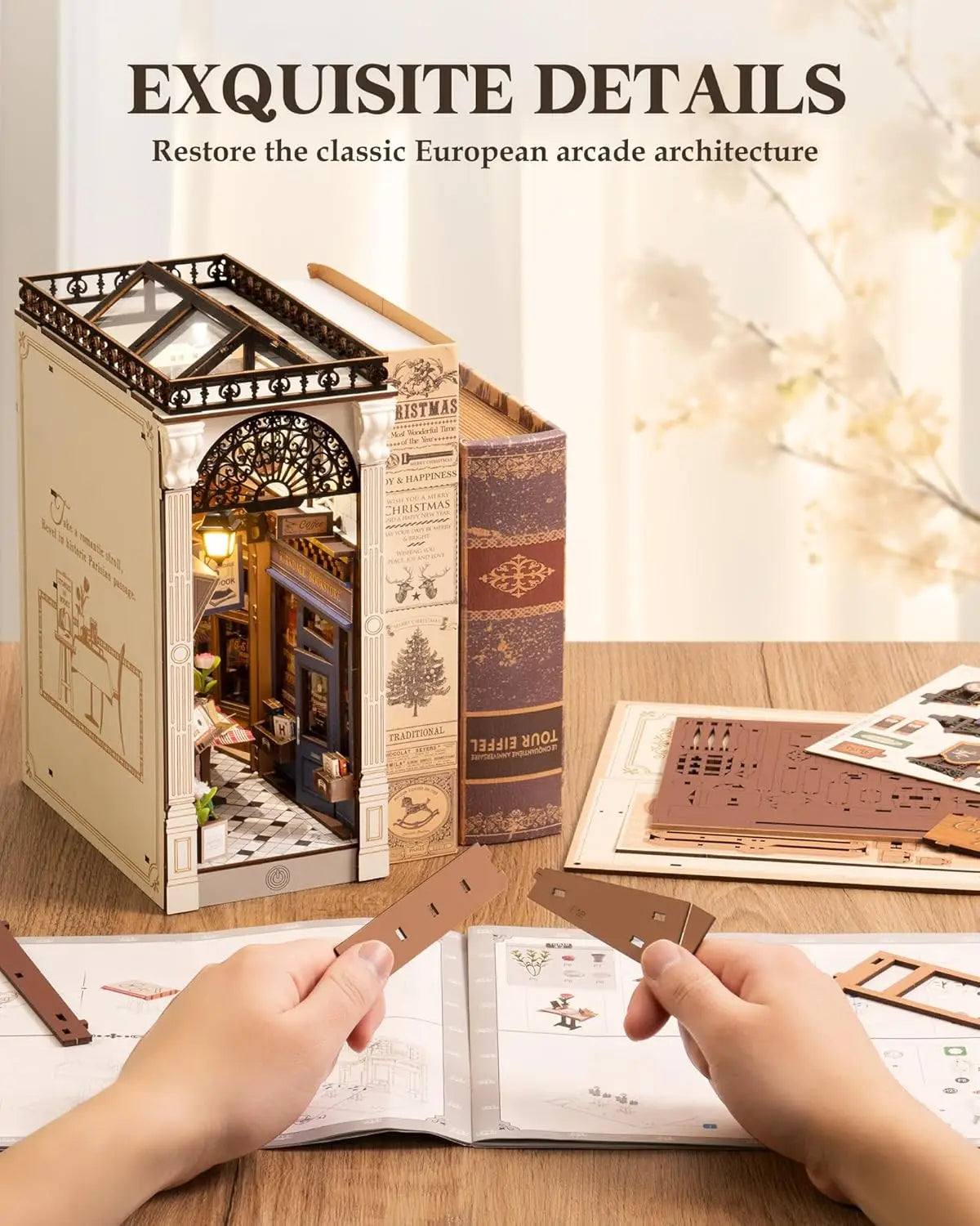 Arcade Dating Booknook with Dust Cover DIY Miniature Dolls House Kit 3D Wooden Puzzle Bookend Bookshelf Decor Gift